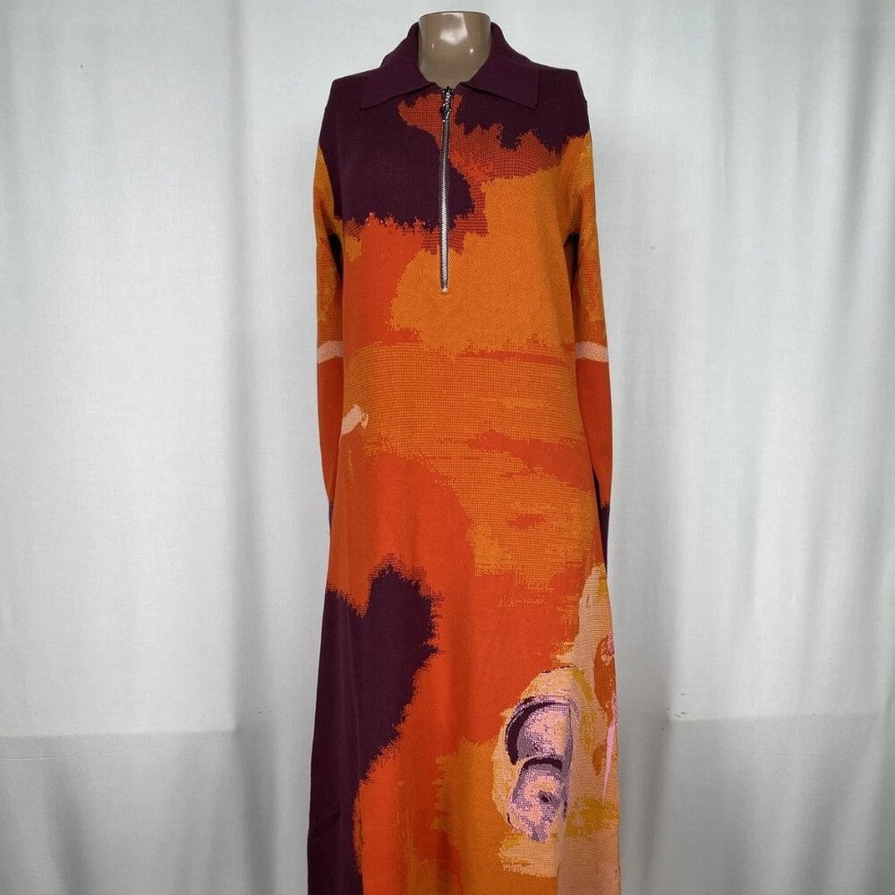NEW RODEBJER  Women’s Clemins Art Knitted Maxi Dress – Orange Flame Multi Size S
